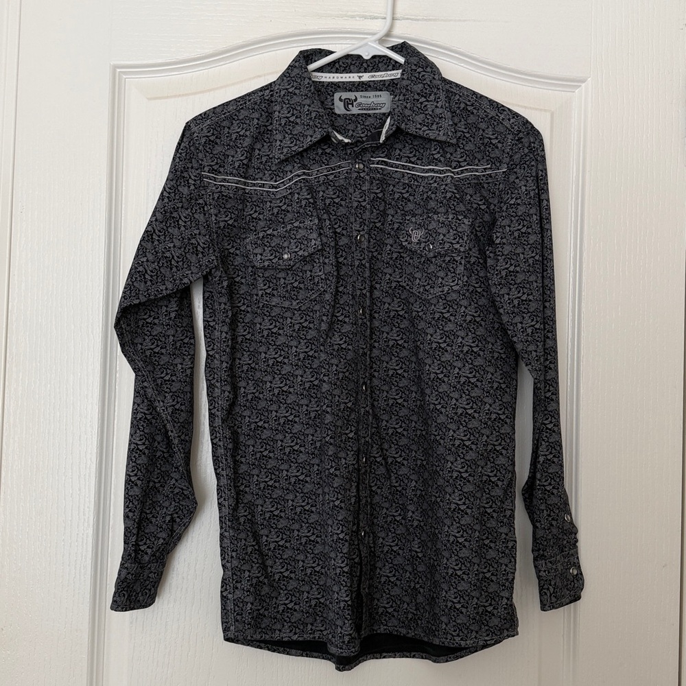 Cowboy Hardware Black Gray Paisley Western Snap Shirt Team Roper Sz Boys L 14/16 - Picture 4 of 10